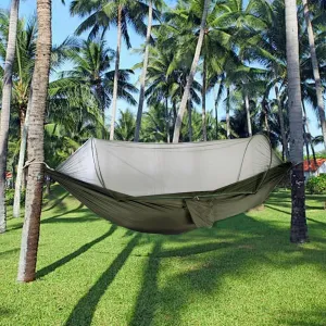 𝐻𝑎𝑚𝑚𝑜𝑐𝑘 with Mosquito Net, Hanging Bed with Mosquito Cover, Suitable for Outdoor Camping Travel Dining Gatherings (Army Green)