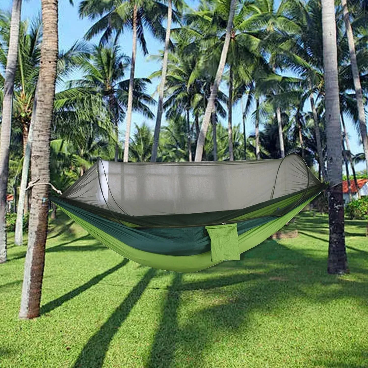 𝐻𝑎𝑚𝑚𝑜𝑐𝑘 with Mosquito Net, Hanging Bed with Mosquito Cover, Suitable for Outdoor Camping Travel Dining Gatherings (Green)