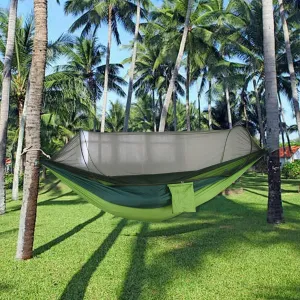 𝐻𝑎𝑚𝑚𝑜𝑐𝑘 with Mosquito Net, Hanging Bed with Mosquito Cover, Suitable for Outdoor Camping Travel Dining Gatherings (Green)