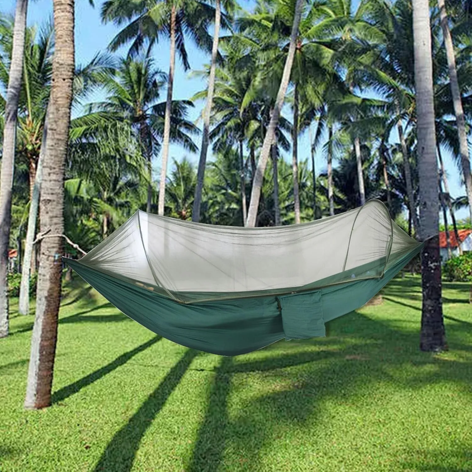 𝐻𝑎𝑚𝑚𝑜𝑐𝑘 with Mosquito Net, Hanging Bed with Mosquito Cover, Suitable for Outdoor Camping Travel Dining Gatherings (Light Green)