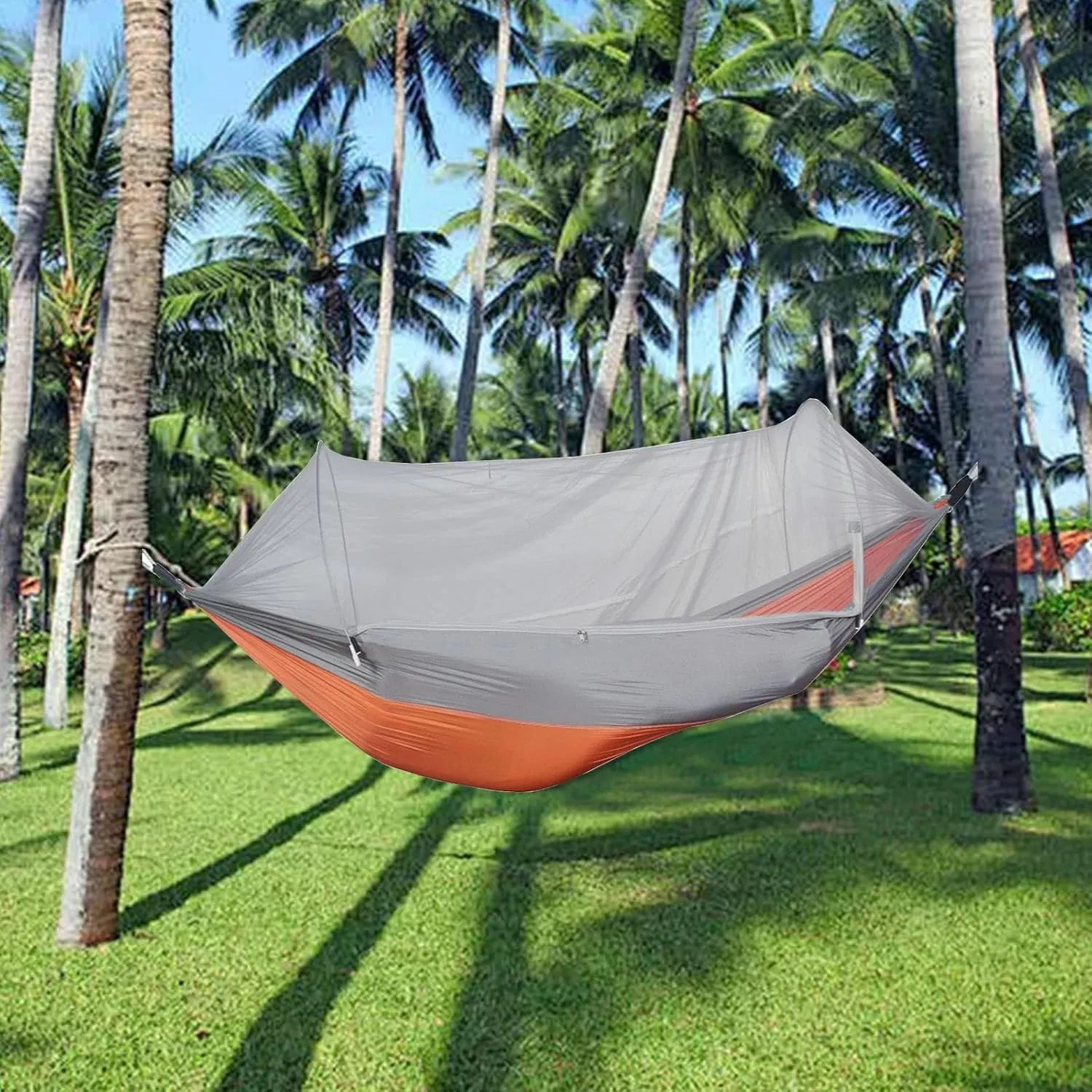 𝐻𝑎𝑚𝑚𝑜𝑐𝑘 with Mosquito Net, Hanging Bed with Mosquito Cover, Suitable for Outdoor Camping Travel Dining Gatherings (Orange)