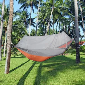 𝐻𝑎𝑚𝑚𝑜𝑐𝑘 with Mosquito Net, Hanging Bed with Mosquito Cover, Suitable for Outdoor Camping Travel Dining Gatherings (Orange)