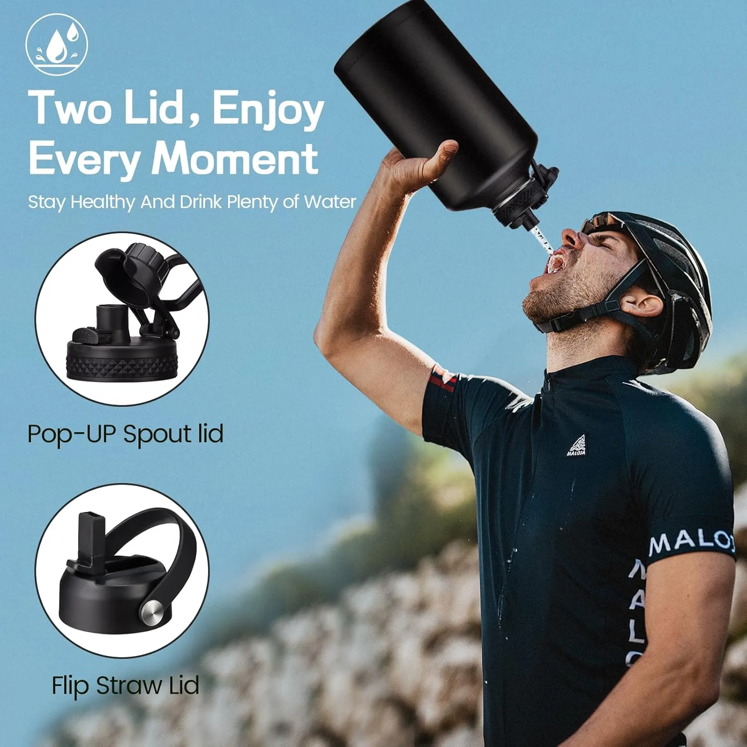 1 Gallon 128 oz Insuated Water Bottle, (Keep Cold 48H), Leak Proof Food-Grade Stainless Steel Big Water Jug With Straw Lid and Atuo Spout Lid, Portable Paracord Handle & Carrier Bag