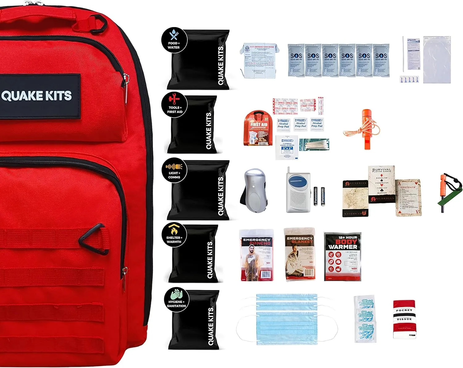 1 Person Quake Kits Emergency Kit for Disaster Preparedness - 72 Hour Kit - Emergency Go Bag with Food and Water, First Aid, and Emergency Preparedness Tools