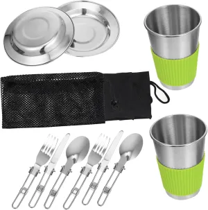1 Set Outdoor Stainless Steel Camping Tableware Set Portable Utensil Kit for Hiking and Picnics Safe Odorless and Easy to Clean Kitchen Utensils Compact Storage Bag Included