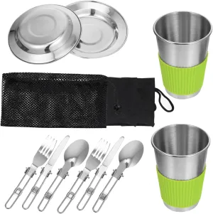 1 Set Portable Stainless Steel Set for Outdoor Camping Travel Dining and Picnics Rustproof Lightweight and Easy to Carry for Hiking and Camping Activities