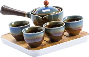 1 Set Travel Tea Set Teapots Portable Cups Tray Bag Travel Kit Travel Suit Ceramic Teapot Tea Brewing Kit Travel Teapot Teacup Kit Ceramic Teacup Kit Home Teaware