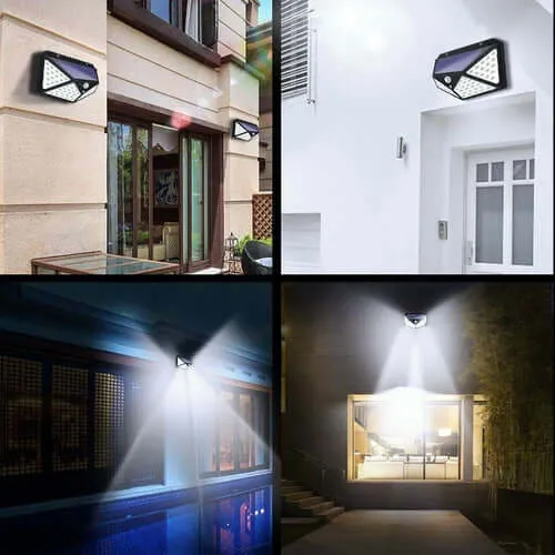 100-LED Solar-Powered Wall Light with 4 Adaptive Modes and PIR Motion Sensor: Waterproof