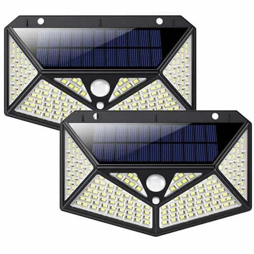 100-LED Solar-Powered Wall Light with 4 Adaptive Modes and PIR Motion Sensor: Waterproof
