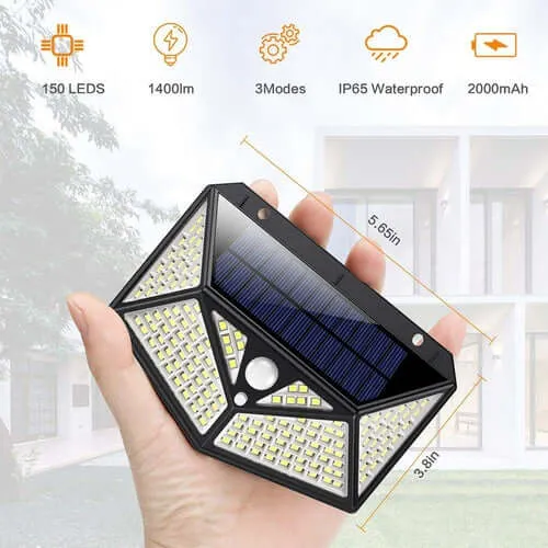 100-LED Solar-Powered Wall Light with 4 Adaptive Modes and PIR Motion Sensor: Waterproof