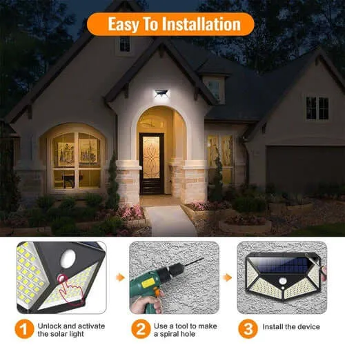 100-LED Solar-Powered Wall Light with 4 Adaptive Modes and PIR Motion Sensor: Waterproof