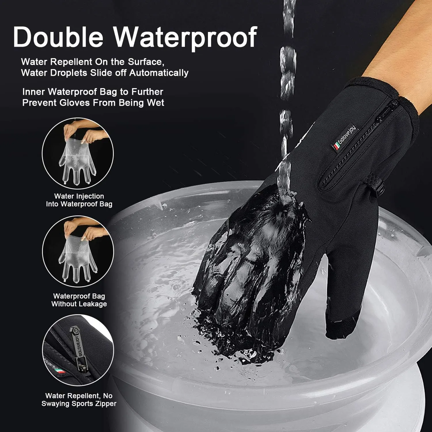 100% Waterproof Winter Gloves -30℉ Warm Windproof All Fingers Touch Screen Gloves for Men Skiing and Outdoor Work