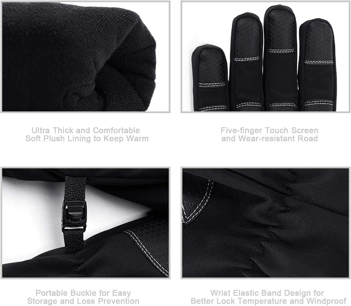 100% Waterproof Winter Gloves -30℉ Warm Windproof All Fingers Touch Screen Gloves for Men Skiing and Outdoor Work