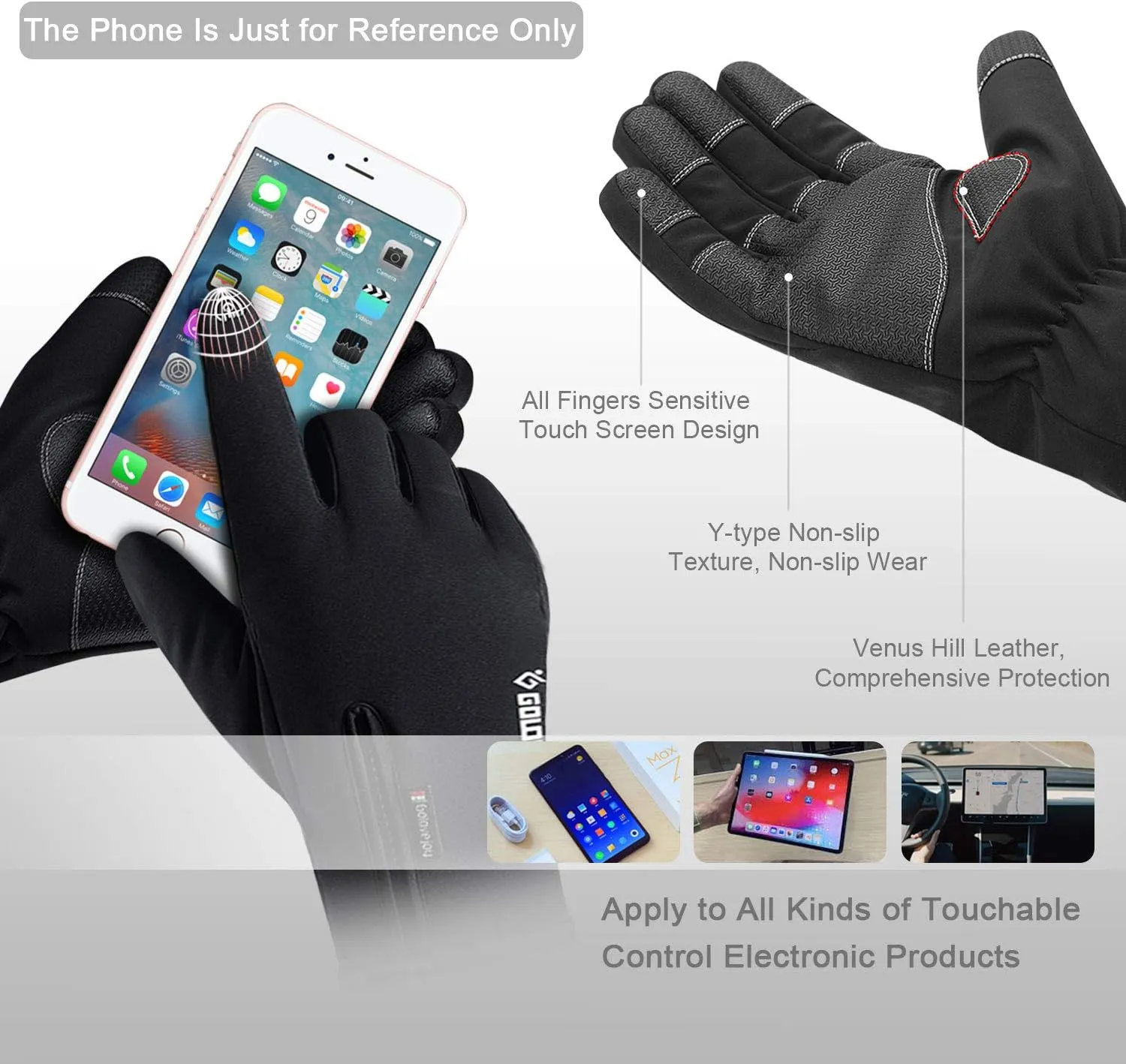 100% Waterproof Winter Gloves -30℉ Warm Windproof All Fingers Touch Screen Gloves for Men Skiing and Outdoor Work