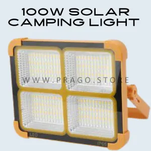 100W Solar Camping LED Light, Waterproof Rechargeable Battery