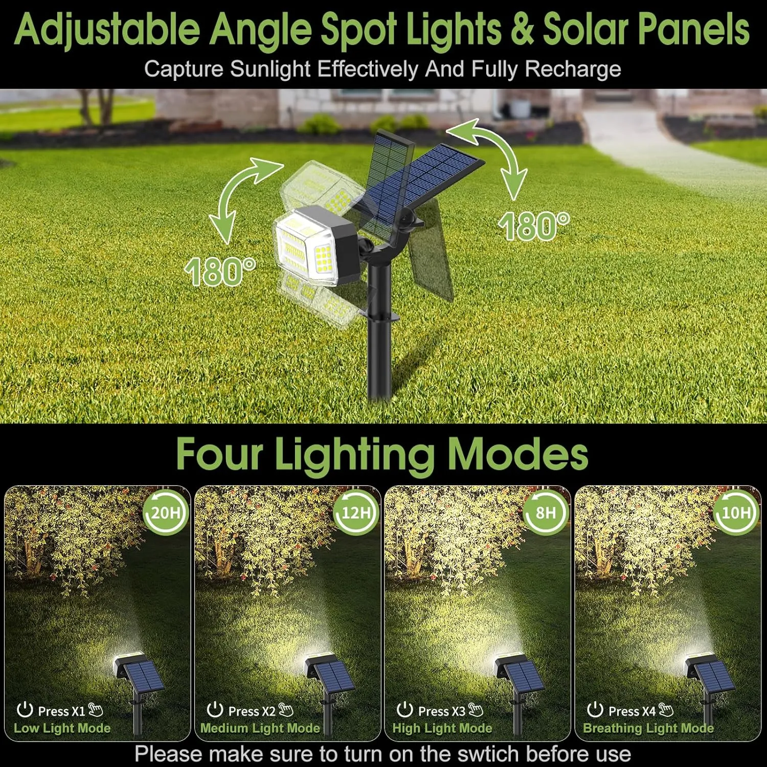 102 LED Solar Spot Lights Outdoor Waterproof IP65, Adjustable Landscape Spotlights, [8 Pack/4 Modes] Auto On/Off Solar Powered Flood Lights for Outside Yard Garden Wall Pathway (Cool White)
