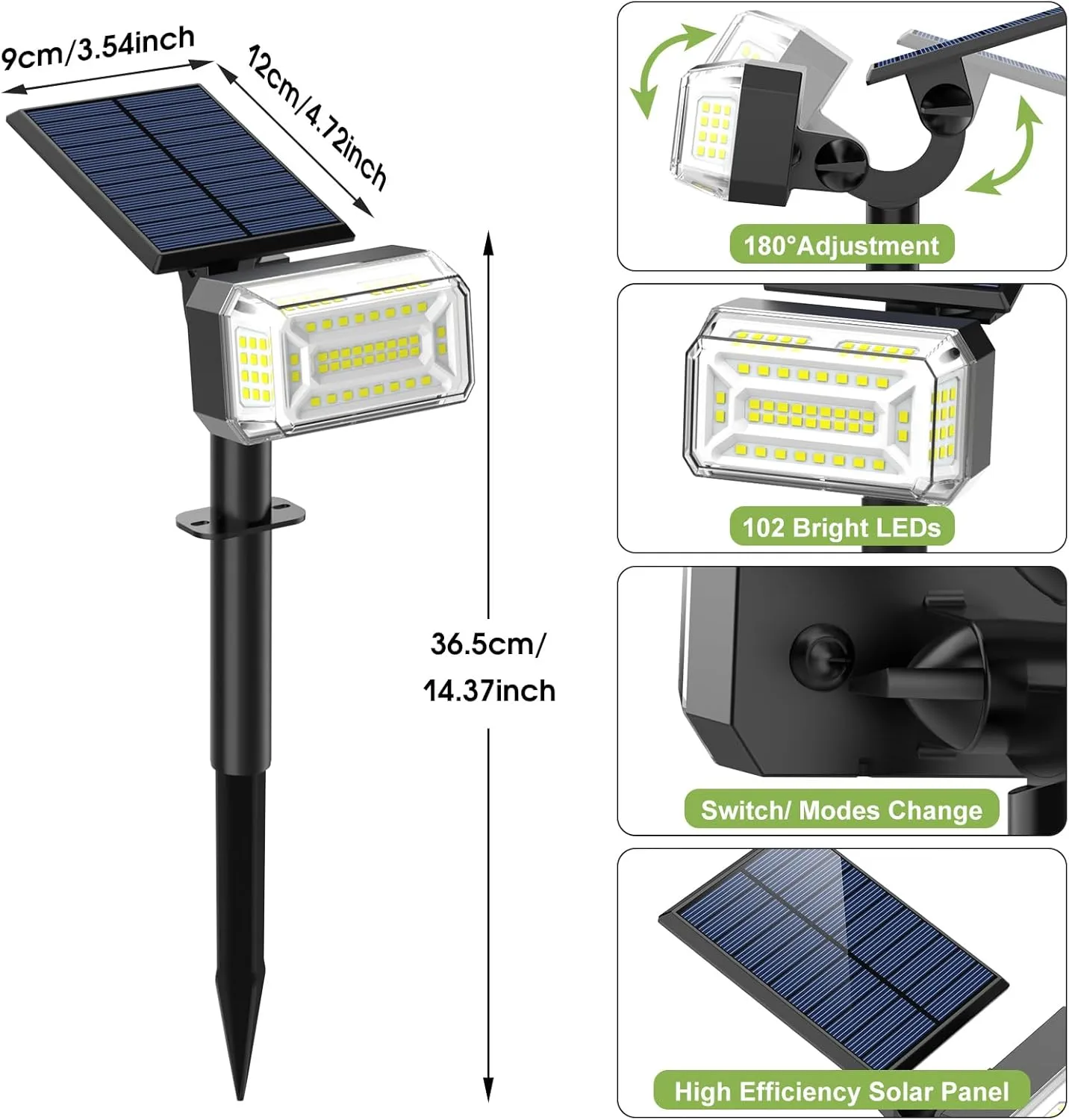 102 LED Solar Spot Lights Outdoor Waterproof IP65, Adjustable Landscape Spotlights, [8 Pack/4 Modes] Auto On/Off Solar Powered Flood Lights for Outside Yard Garden Wall Pathway (Cool White)