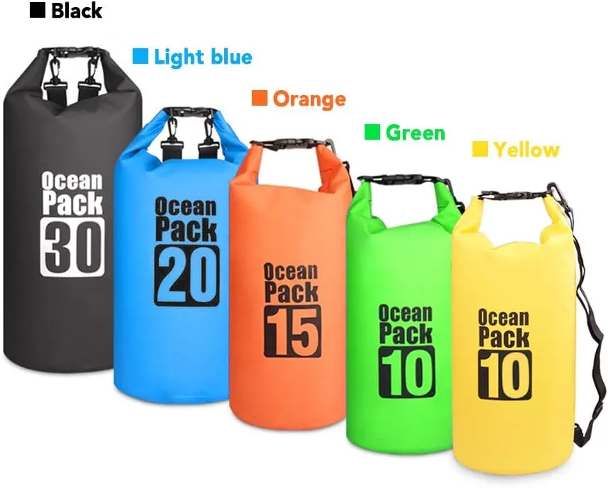 10L / 15L / 20L / 30L Outdoor Waterproof Dry Backpack Water Floating Bag Roll Top Sack for Kayaking Rafting Boating River Trekking
