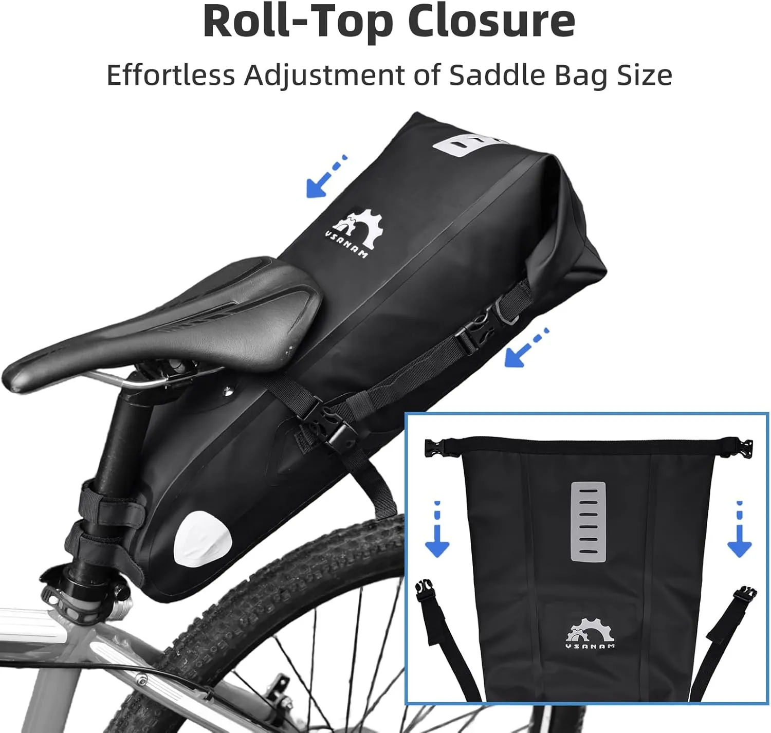10L Bike Saddle Bag Waterproof with Roll-Top Closure Adjustable Bike Seat Bag Bicycle Tail Bag Bikepacking Bags for Mountain Road Bikes