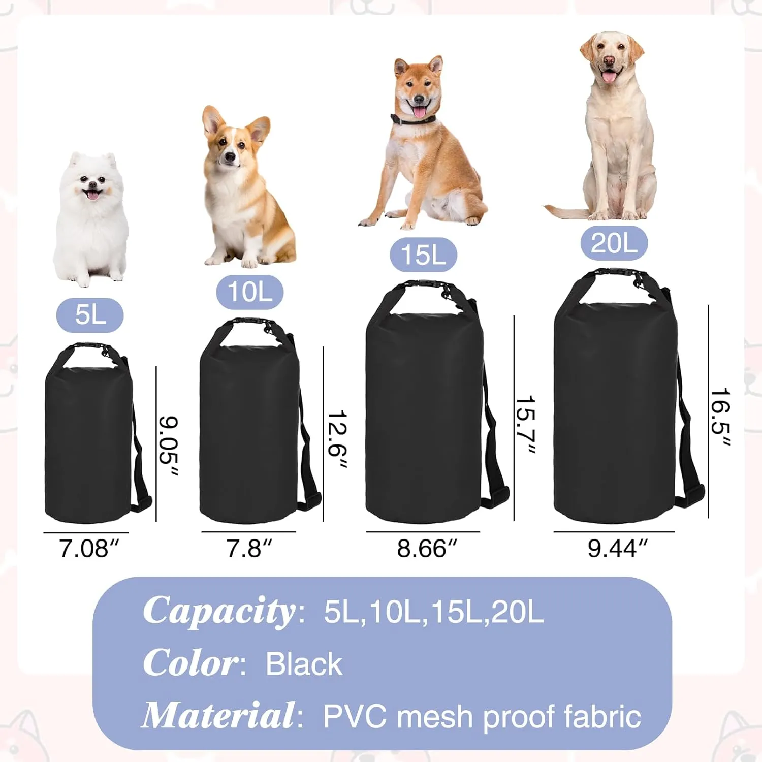 10L Large Dog Food Travel Bag with Shoulder Strap, Waterproof, Portable Puppy Feeder Container, Keeps Food Fresh for Camping Hiking