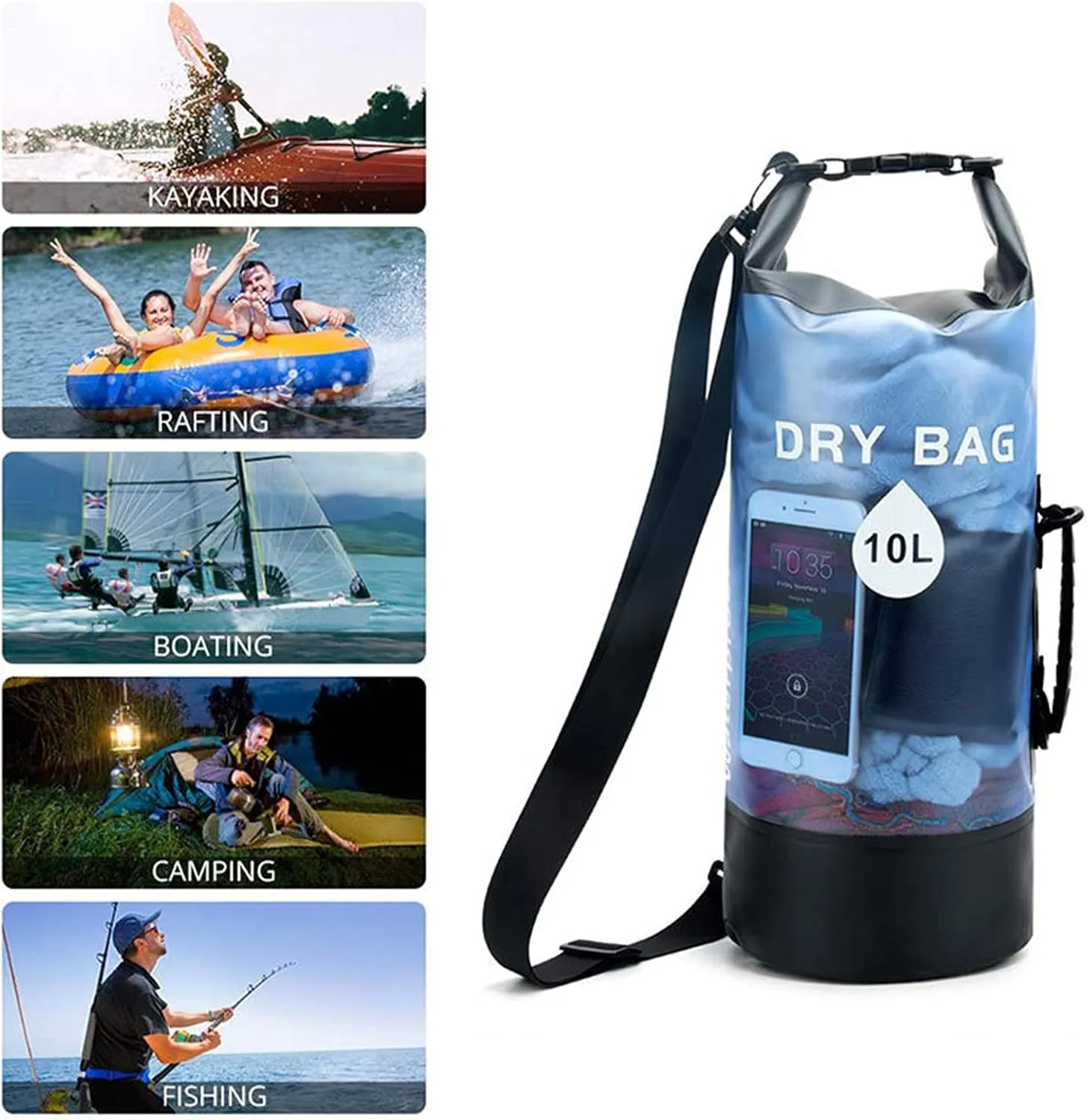 10L/20L Roll Top Dry Compression Sack, Translucency Waterproof Dry Bag, Keep Gear Dry Clean, for Swimming, Kayak, Rafting & Boating (Color : Blue, Size : 10l)