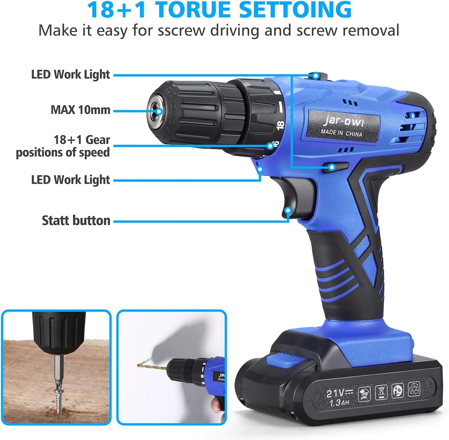 112 Piece Power Tool Combo Kits with 21V Cordless Drill, Professional Household Home Tool Kit Set with DIY Hand Tool Kits for Garden Office House Repair Maintain-Blue