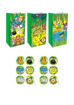 12 Jungle Paper Bags & Stickers
