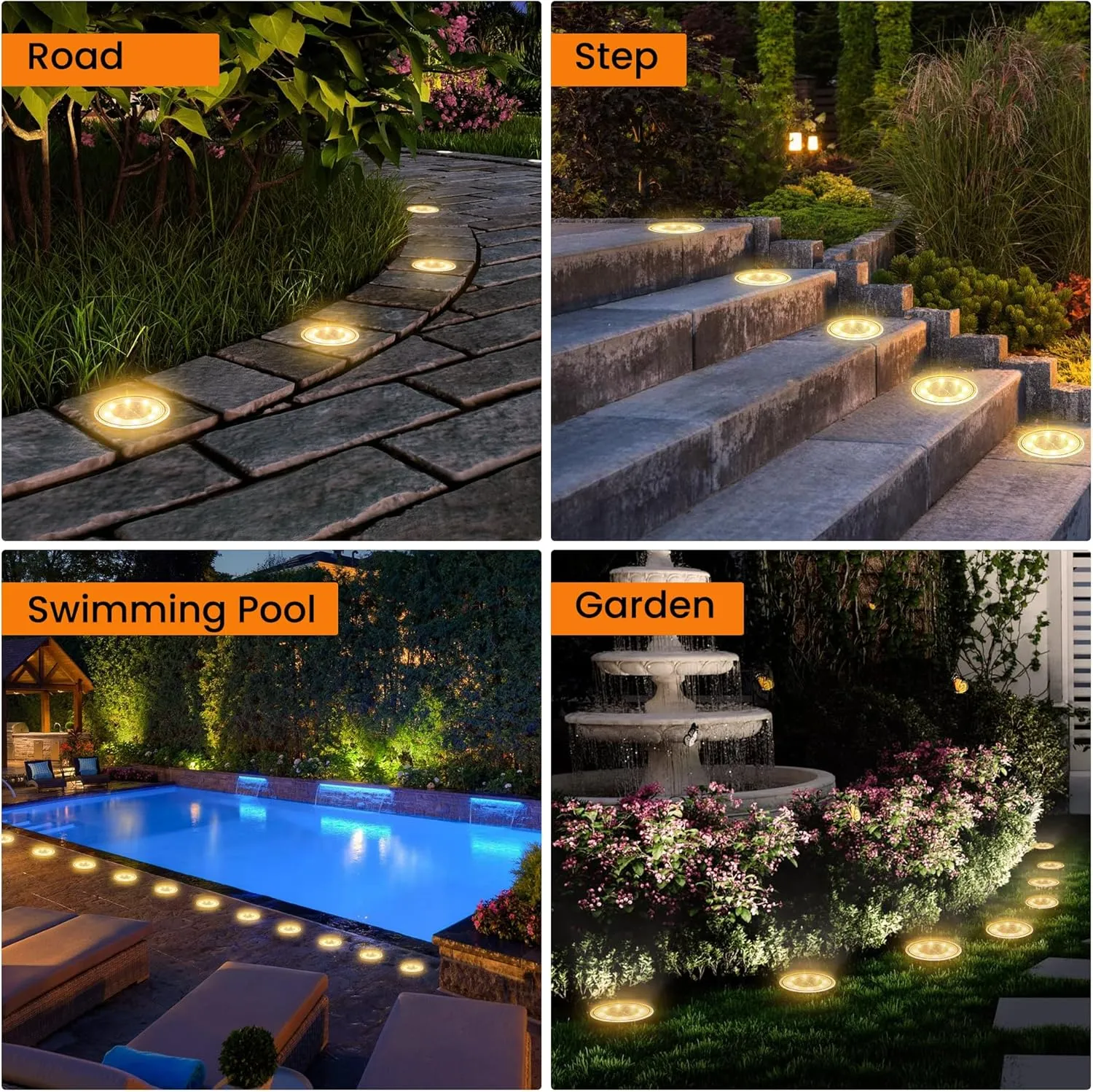 12 Packs Solar in-Ground Lights 2025, IP68 Waterproof 8 LED Bright Solar Light Outdoor Upgrade Ground Light for Patio Pathway Yard, Paths, Decks, Outdoor Lights (Warm Light)