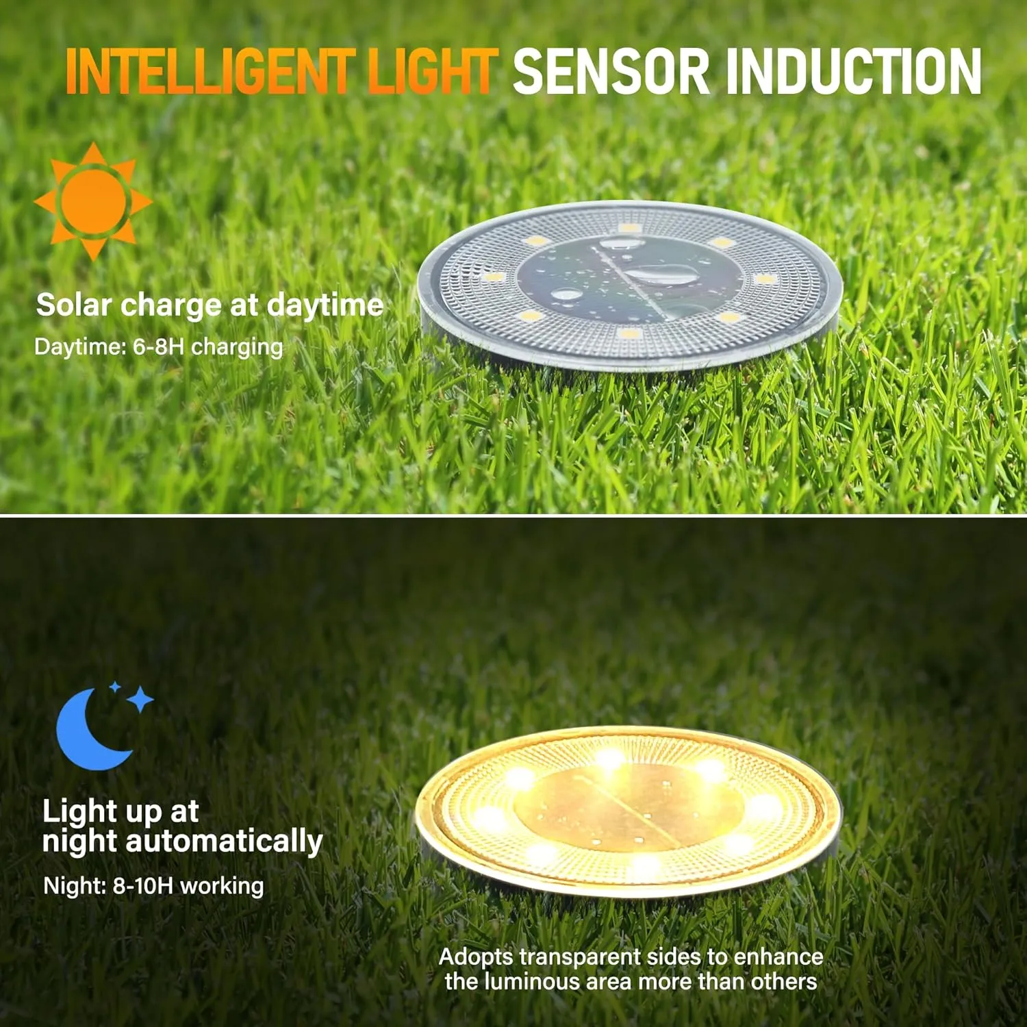 12 Packs Solar in-Ground Lights 2025, IP68 Waterproof 8 LED Bright Solar Light Outdoor Upgrade Ground Light for Patio Pathway Yard, Paths, Decks, Outdoor Lights (Warm Light)