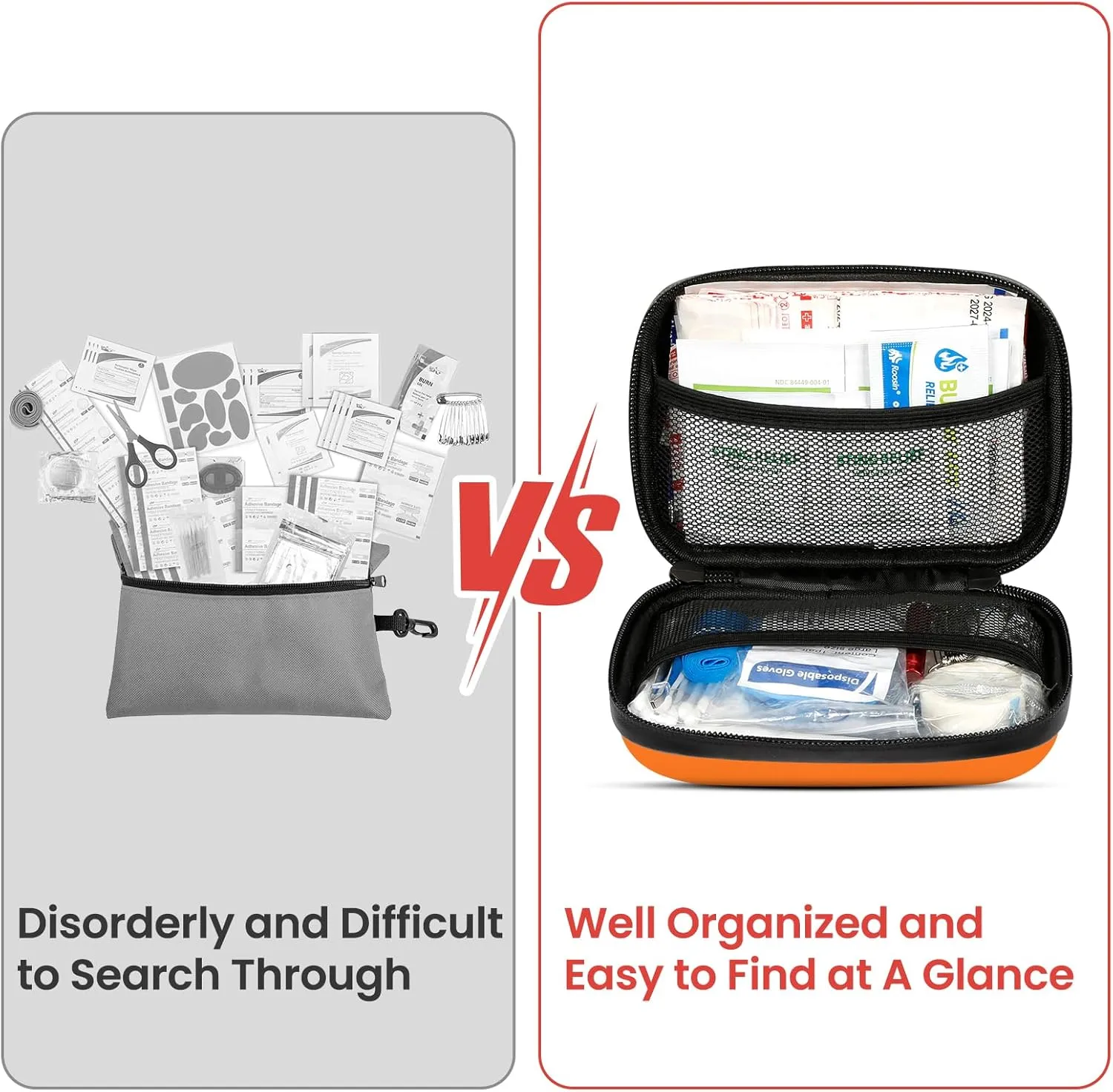 120-Piece First Aid Kit for Travel,Car & Emergency Survival - Compact Waterproof Medical Supplies with Trauma Bandages,Burn Gel & Fever Cooling Patch | Portable for Camping,Hiking,Sports(Orange)