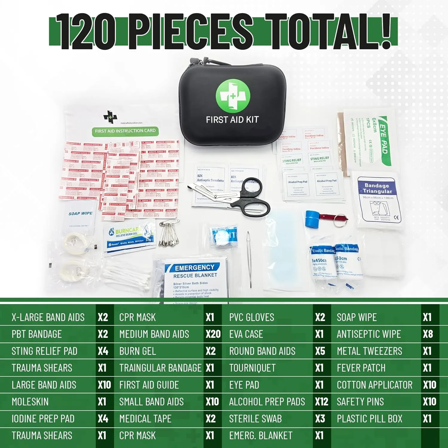 120-Piece Travel First Aid Kit – Compact Emergency Medical Kit for Camping, Hiking, Boating, Car, Dorm, Survival Gear & Emergency Preparedness Supplies