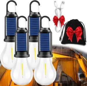 1/2/4 Pcs Shineshore Solar Rechargeable Hooked Camping Ligh, Solar Tent Lights USB Rechargeable LED Camping Lantern for Camping, Emergencies, Waterproof (Spherical, 4)
