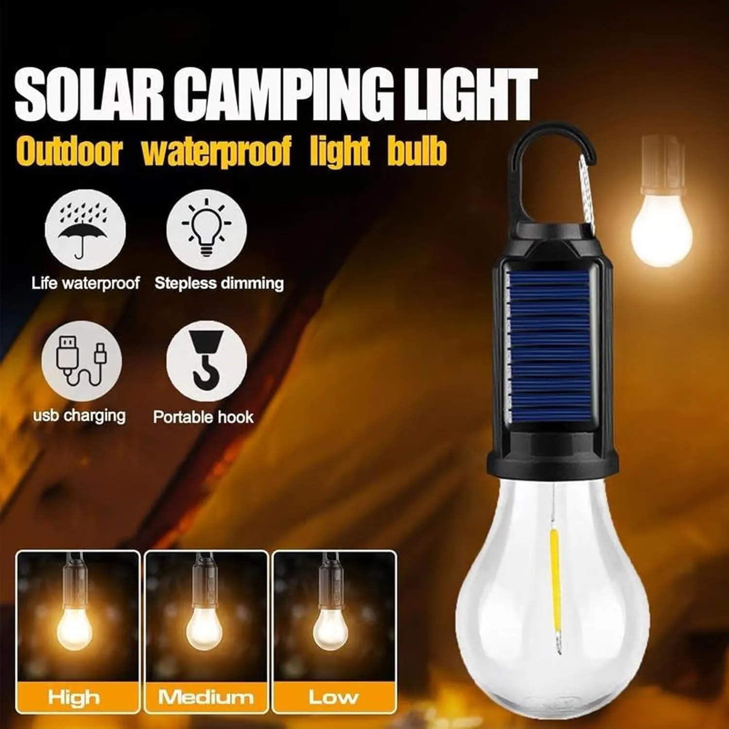 1/2/4 Pcs Shineshore Solar Rechargeable Hooked Camping Ligh, Solar Tent Lights USB Rechargeable LED Camping Lantern for Camping, Emergencies, Waterproof (Spherical, 4)