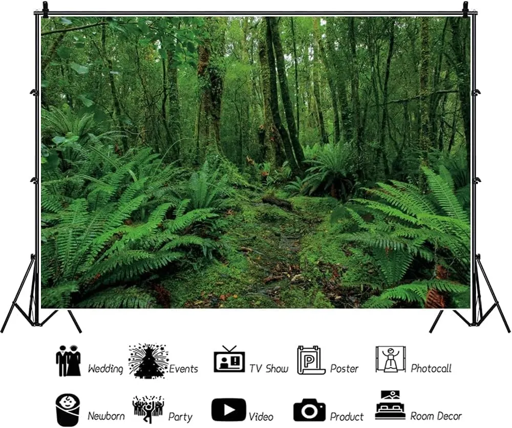 12x8ft Green Jungle Forest Backdrop for Photography Spring Woods Rainforest Backdrop Natural Scenery Wonderland Background Camping Adventure Baby Shower Birthday Party Photo Booth Studio Props