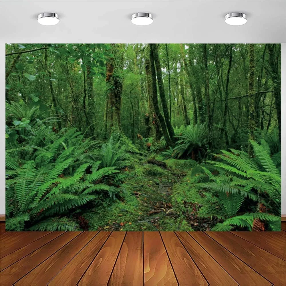 12x8ft Green Jungle Forest Backdrop for Photography Spring Woods Rainforest Backdrop Natural Scenery Wonderland Background Camping Adventure Baby Shower Birthday Party Photo Booth Studio Props