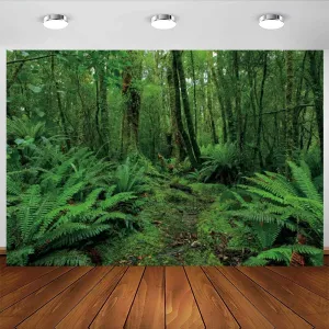 12x8ft Green Jungle Forest Backdrop for Photography Spring Woods Rainforest Backdrop Natural Scenery Wonderland Background Camping Adventure Baby Shower Birthday Party Photo Booth Studio Props