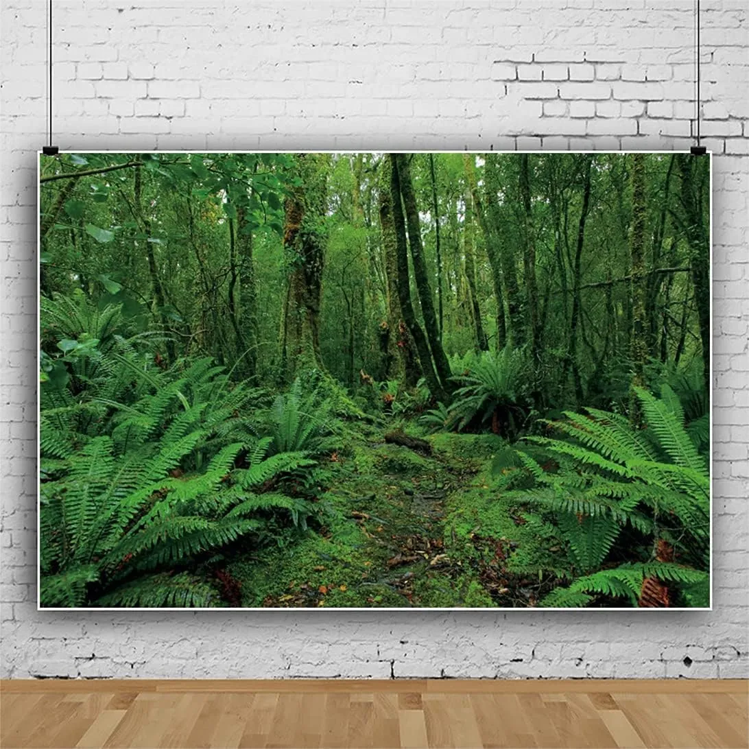 12x8ft Green Jungle Forest Backdrop for Photography Spring Woods Rainforest Backdrop Natural Scenery Wonderland Background Camping Adventure Baby Shower Birthday Party Photo Booth Studio Props
