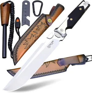 14.3 inch All-Tang 9CR18MOV Hunting Survival knife   sheath,&（5.9in） Drilled Flint Fire Starter ， stainless steel  G10 handle camping knife, multi-purpose EDC tool knife ﻿