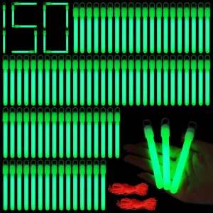 150 Pcs Green Glow Sticks Bulk 4 Inch Emergency Bright Light Sticks with Lanyard Fishing Glow Sticks 12 Hours Duration Camping Glow Sticks for Rave Easter Halloween Christmas New Year Concert Decor