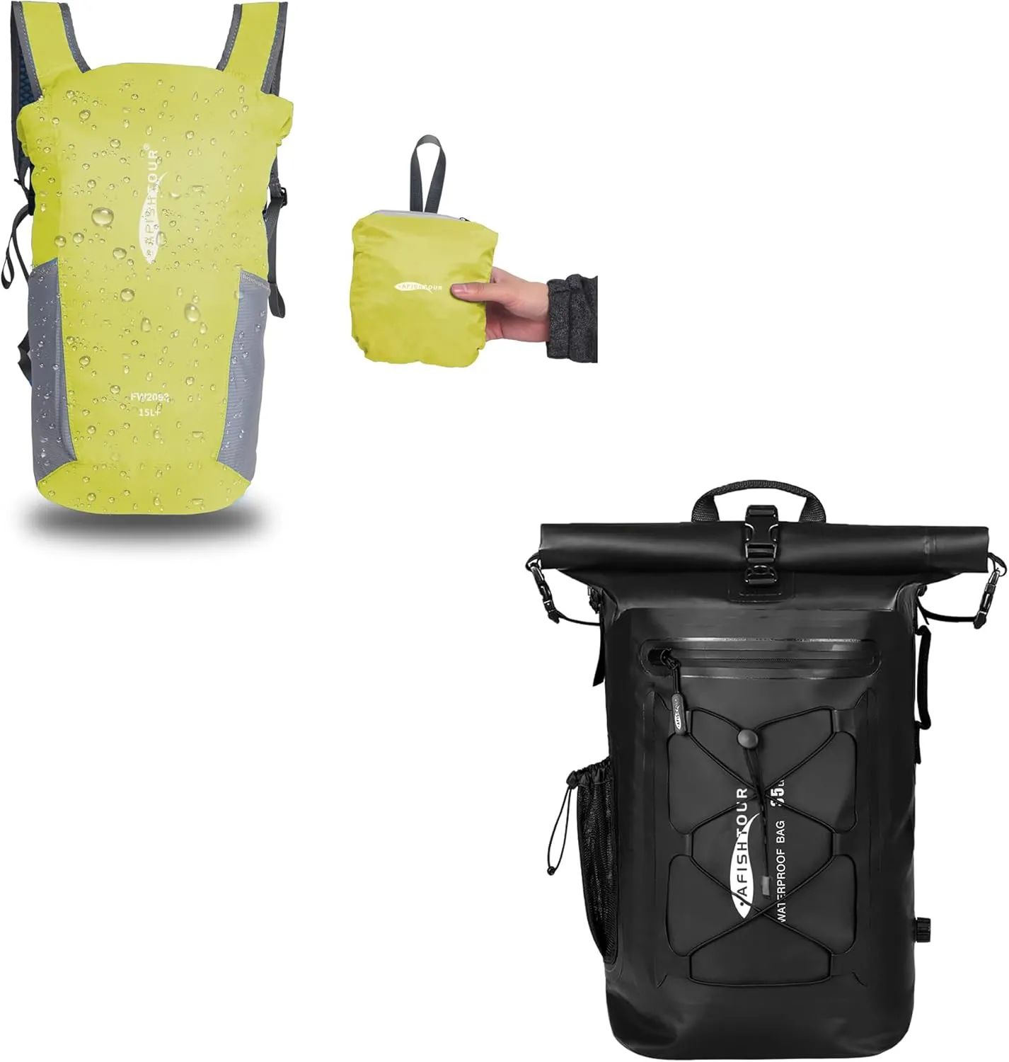 15L Ultralight Waterproof Hiking Backpack and 35L Waterproof Backpack, Heavy Duty Roll-Top Floating Dry Bag Backpack