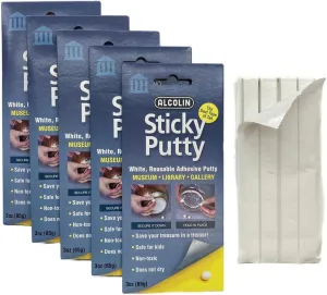 15oz Sticky Putty- Reusable Museum & Gallery Quality Adhesive Putty - Won't Dry Out, Repsitionabe (5x3oz Pack)