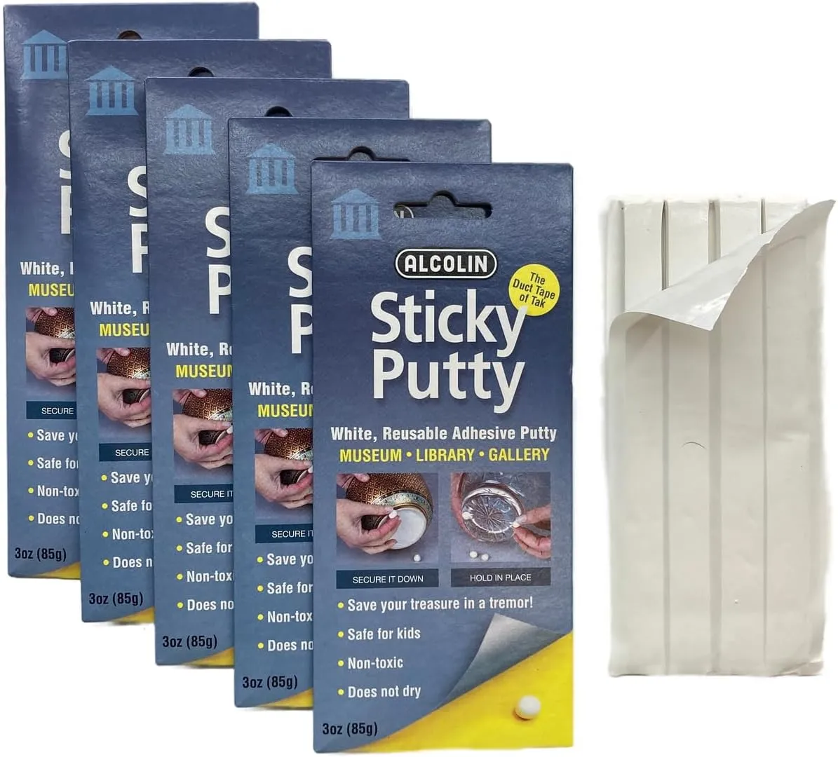 15oz Sticky Putty- Reusable Museum & Gallery Quality Adhesive Putty - Won't Dry Out, Repsitionabe (5x3oz Pack)