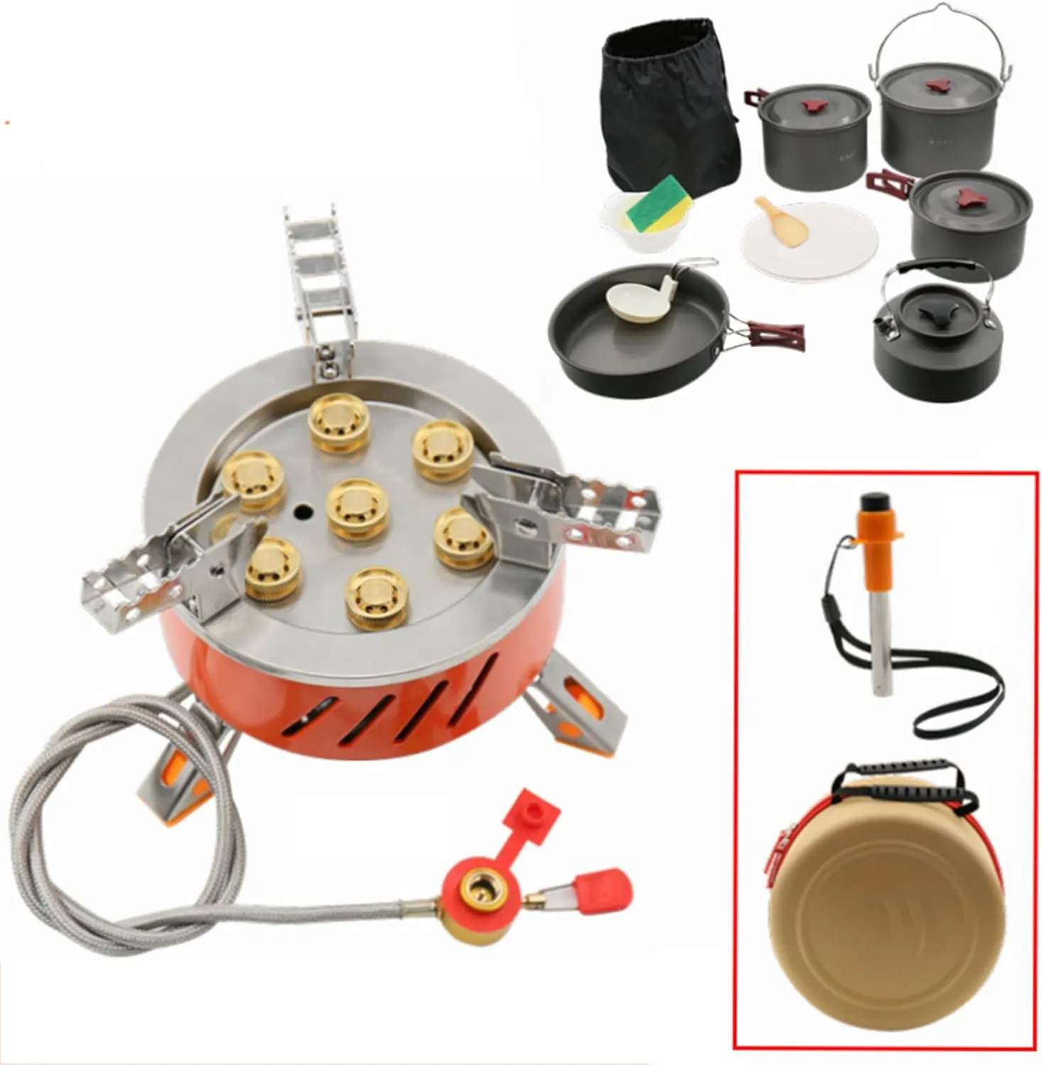 17800W Ultralight Portable Wind-Resistance Camp Stove Adjustable Camping Stoves Backpacking Stove with Piezo Ignition for Outdoor Camping/Hiking/Mountaineering Cooking,D