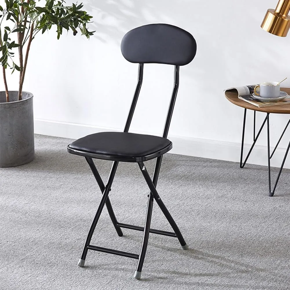 18 Inch Cushioned Padded Folding Bar Stool with Backrest, Portable Folding Stool Chair for Garden Outdoor Travel BBQ, 1PC(Black)