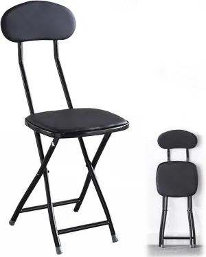 18 Inch Cushioned Padded Folding Bar Stool with Backrest, Portable Folding Stool Chair for Garden Outdoor Travel BBQ, 1PC(Black)
