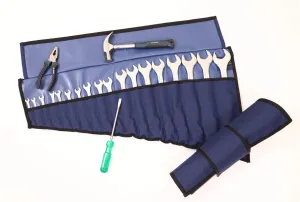 18 Pocket Wrench & Tool Roll Up Pouch Organizer Bag Handmade Waterproof PVC Laminated Ballistic Polyester Canvas for Craftsman Gear Drive Users Ready Portable Storage Round Easy Grip | (Navy Blue)