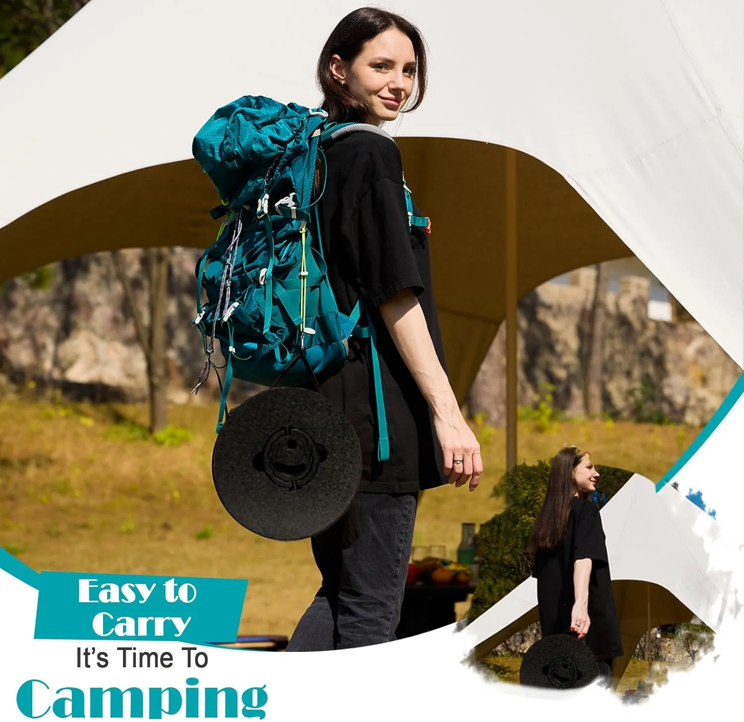 19.7” Heavy Duty Collapsible Stool with Cushion - Portable, Foldable Camping Stool for Adults, Max Capacity 1000lbs