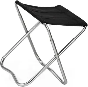 1pc Folding Fishing Chair Portable Outdoor Stool Alloy Frame Lightweight and Compact Design for Fishing Hiking Picnics and Beach Trips Black