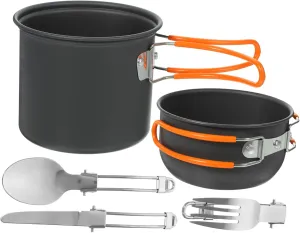 1set Camping Cooking Pots Set Portable Metal Cookware Kit for Outdoor Cooking Includes Pot and Utensils for Camping Hiking Backpacking and Picnics