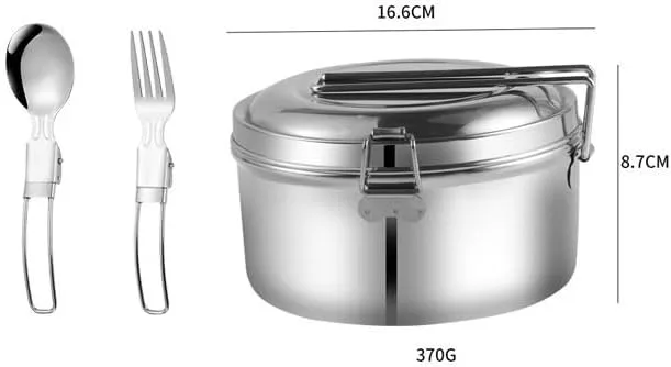 1SET Hiking Camping Folding Fork Spoon Chopsticks 304 Stainless Steel Double-layer Cutlery Set Large(L2)